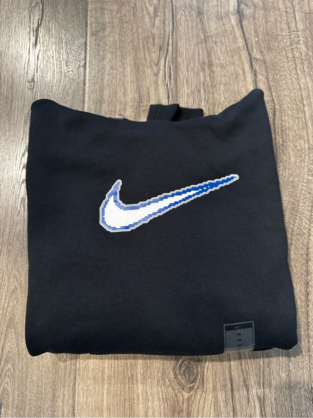 Nike Sportswear Club Black Hoodie Blue and White Swoosh New Size Medium Men - Picture 12 of 12